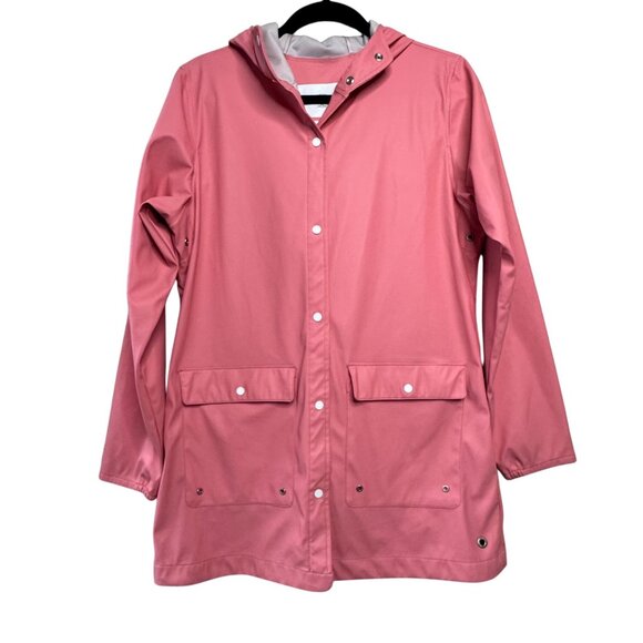 HERSCHEL SUPPLY CO. Pink Hooded Rain Coat Womens M Medium Rain Jacket Waterproof - Picture 1 of 9